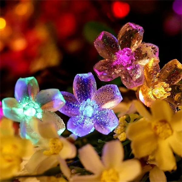 Cherry Blossom Solar Lamp LED String Fairy Lights Waterproof Garland Light