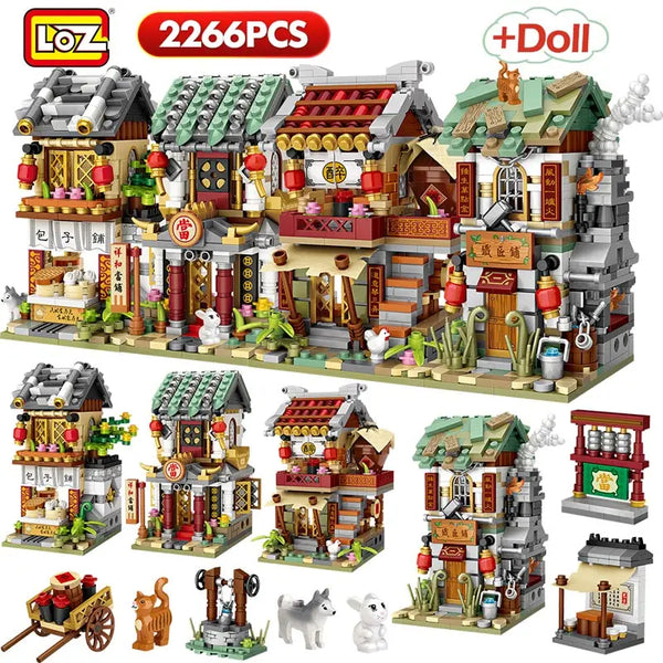 2266pcs Mini Building Blocks Mini Street City China Street Chinese Tradition Architecture Model Bricks Educational Kids Toys