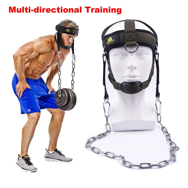 Multifunction Training Head Neck Harness for Weight Lifting Workout Strength Powerlifting with Adjustable Strap Chin Pad Green