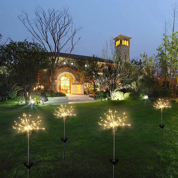 Solar Powered Outdoor Grass Globe Dandelion Fireworks Lamp Flash String 120 /150/200 LED for Garden Lawn Landscape Holiday Light