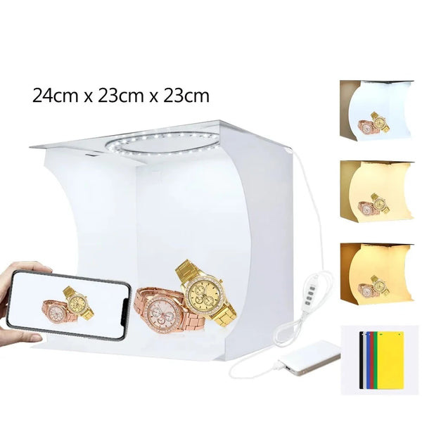 23cm Photo Mini Light Box with 6 Color Background Dimmable LED Ring Light Photography Studio Lightbox Tent Desktop SoftBox
