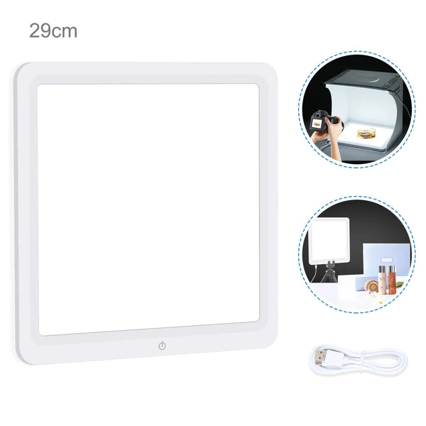 29cm Mini LED Photography Shadowless Light Lamp Panel Pad 800LM 6000-6500K Type-C with Touch Switch Shadowless Light