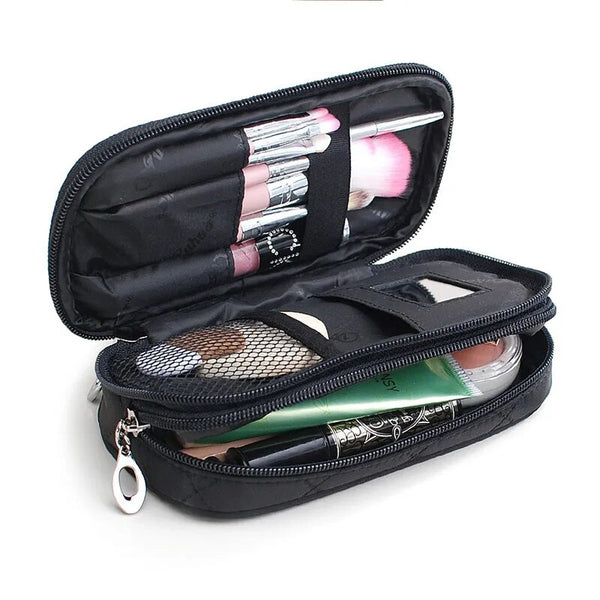 Women's Mirror Mini Cosmetic Bag Simple Waterproof Storage Box Black Double Layer Lingge Make Up Brush Beauty Organizer Supplies