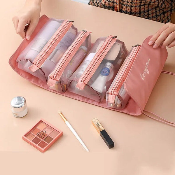 4 in 1Removable Cosmetic Storage Bag Transparent Gauze Toiletry Lipstick Pouch Makeup Organizing Supplies Accessories