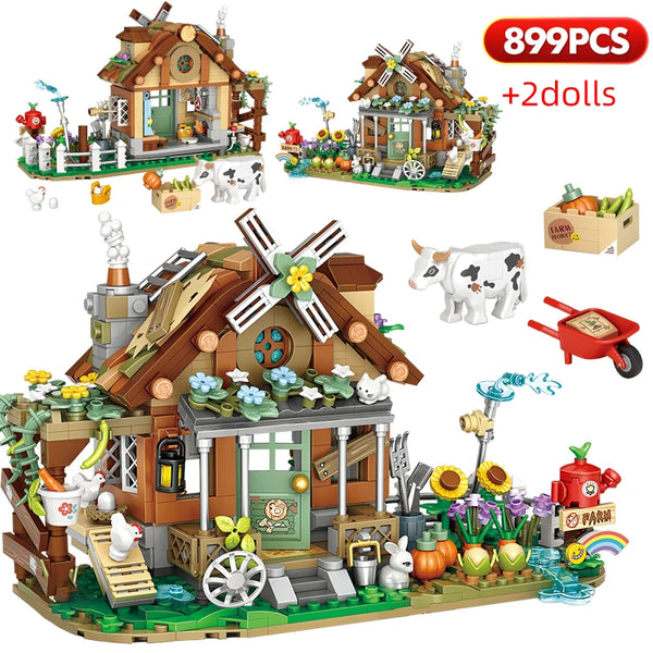 899pcs Mini City Friend Farm House Building Blocks Windmill Architecture Bricks Figure DIY Educational Toys for Children Gifts