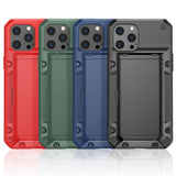 Armor Slide Card Slot Case for iPhone 13 12 11 Pro Military Grade Wallet Shockproof Cover