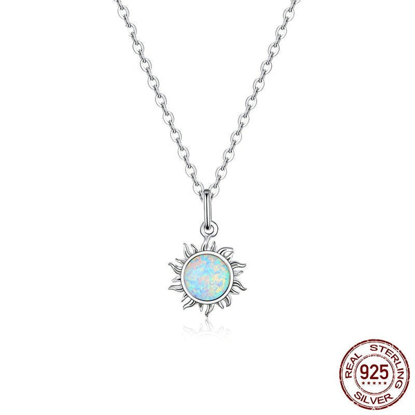 Apollo 925 Sterling Silver White Opal Sun Pendant Necklace 17.71