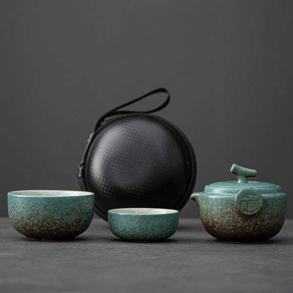 New Chinese Portable Tea Set Ceramic 1 Pot 2 Cups Travel Tea Set Mugs Storage Bag Teaware Set Heat Insulation Container