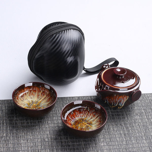 Kiln Change Travel Tea Set Carrying Bag Kung Fu Tea Cup Single One Pot Two Cup Outdoor Teapot Small Set Cup Set