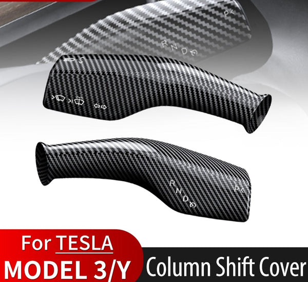 1 Pair Carbon Fiber Steering Wheel Whift Protection Cover For Tesla Model 3 Y ABS Car Column Shift Knob Cover Decor For Tesla