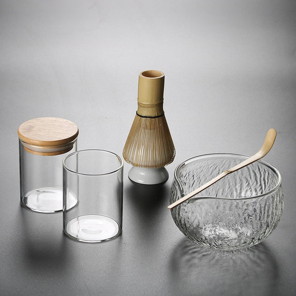 Matcha Tea Set Bamboo Whisk Scoop Glass Matcha Bowl Traditional Indoor Handmade Tea-making Tools Birthday Giftset