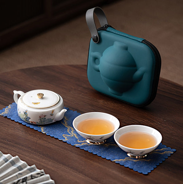 Retro Travel Tea Set Carrying Bag Kung Fu Tea Cup Single One Pot Two Cup Outdoor Teapot Small Set Cup Set