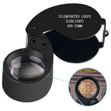 40X Illuminated Pocket Magnifying Glass Folding Jewelers Loupe with LED Light