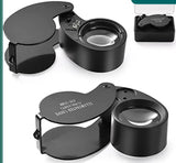 40X Illuminated Pocket Magnifying Glass Folding Jewelers Loupe with LED Light