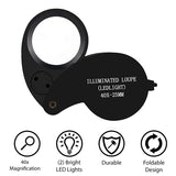 40X Illuminated Pocket Magnifying Glass Folding Jewelers Loupe with LED Light