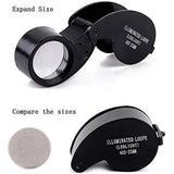 40X Illuminated Pocket Magnifying Glass Folding Jewelers Loupe with LED Light