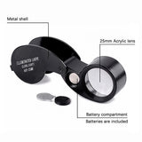 40X Illuminated Pocket Magnifying Glass Folding Jewelers Loupe with LED Light